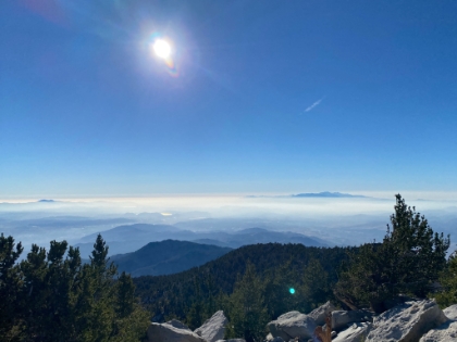 Looking out past Mt Baldy towards the ocean. Even harder to believe I was on top of that too earlier today! As I was starting to recover, my math skills started to improve, and I realized that I could (barring mishap) still make it down well inside of 24hrs. My spirits rose as I headed down.