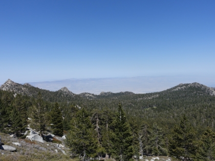 Looking down at Round Valley with Cornell Peak on the left and the Long Valley tram station in the middle along the ridge. The traffic on the trail is starting to pick up now that I'm on the popular tram route.