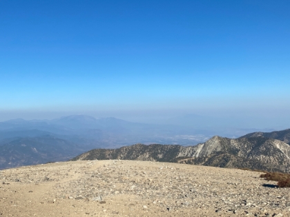 Made it to the top. A hazy view of Gorgonio and San Jacinto in the distance.
