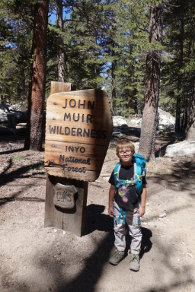 Entering the John Muir Wilderness. Aidan got a quick lesson about the importance of John Muir!