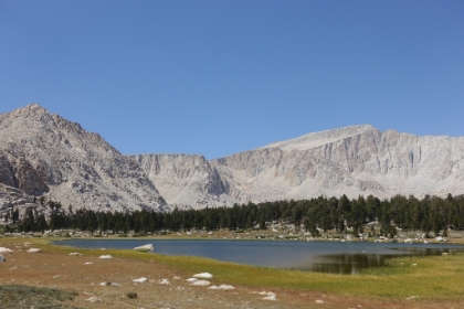 Looking back at Lake 1 with Mt. Langley towering over it at 14,042'.