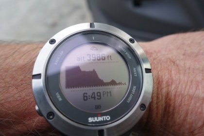 Back to the car. 6:49pm. Exhausted but in one piece! My Suunto shows the more than 3,000' of descent for the day. End of an amazing experience!