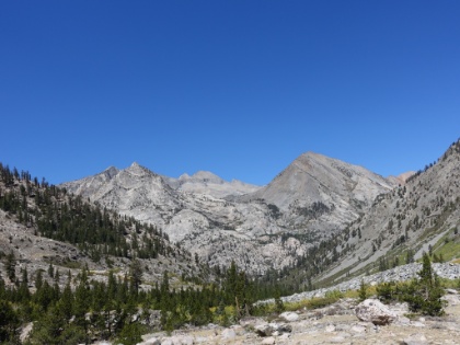 A look back down the canyon. I believe the large peak on the right is Mt Cedric Wright.