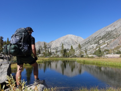 Dustin arriving at the next pond along the way.
