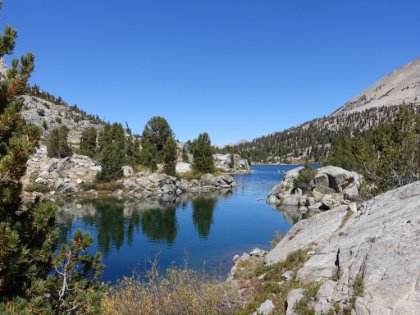 Looking at upper Rae Lake flowing into the lower half.