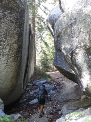 Hiking through the boulders. We're moving fast at this point trying to get to the next campsite before dark.