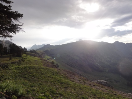 Sunrise on Death Canyon Shelf. Getting ready to break camp, eat some freeze dried scrambled eggs, and start Day 2.