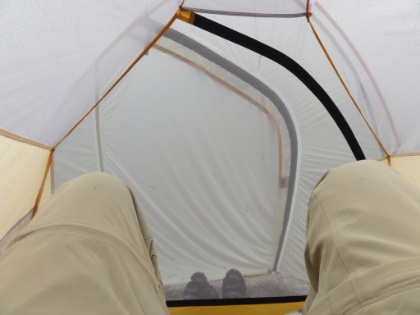 Then the next wave of the thurderstorm hit. This was my view for the next couple hours as I waited out the storm. Probably the hardest rain I have ever been in. I was seriously worried my ultralight tent was going to get torn to shreds. It was raining so hard, mud was splattering half way up the tent. And then there was the incredibly deep, rumbling thunder. I was resigned to not eating dinner that night, but the storm finally broke with just enough light left to make some dinner.