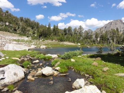 Holly Lake drains into a smaller lake, which in turn drains into the canyon below.
