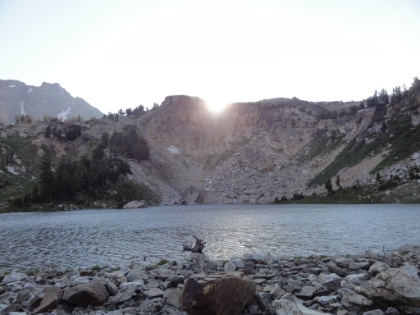 Early evening sun dipping below the ridgeline. The wind is howling, but no rain tonight for the first time on my trip. I spent a long time just hanging out at the lake.