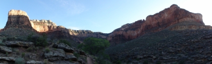 A panoramic view from the Tonto Platform looking towards Indian Garden and the South Rim.   View Full Size