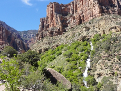 A closer look at Roaring Springs. All of the water for both the North and South rim tourist areas comes from these springs. There's a pump station at the bottom of the springs that pumps water all the way to Indian Gardens where there's another station that pumps it the rest of the way to the South Rim. The pump house here is operated by a family that lives at the Roaring Springs Residence year round. That must be an amazing lifestyle.