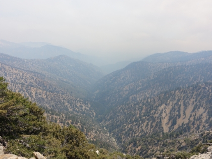 Another canyon view filled with smoke from the fires. You can distinctly smell the fire now and I'm sure the smoke isn't helping my breathing any at this altitude.