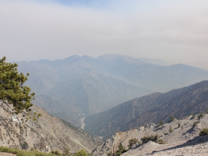 A look down the East Fork of San Gabriel Canyon. One of the deepest canyons in the country and deeper than the Grand Canyon. Also a great look at San Antonio ridge leading from Iron Mountain to the Baldy summit. Too bad it's not a clear day.