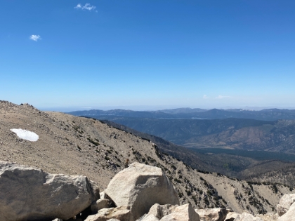 A look at Big Bear Lake in the distance, and the last patch of snow. Not bad for mid-July in a dry year.
