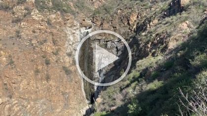 A short video of the falls. There's a nice little clearing, with a large pointed rock that has some red coloring. It's a perfect marker for the vista.