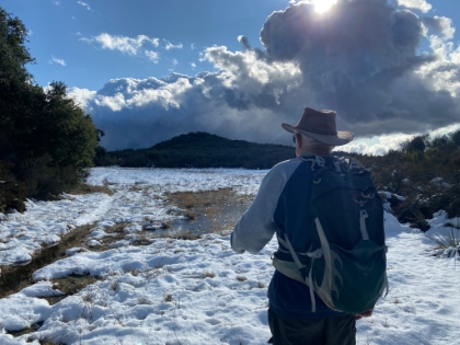 A marshy, snow covered meadow. A rare sight around here.