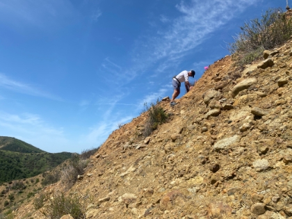 A short section of trail here was pretty much gone. Dr. Rock loves this sort of terrain!