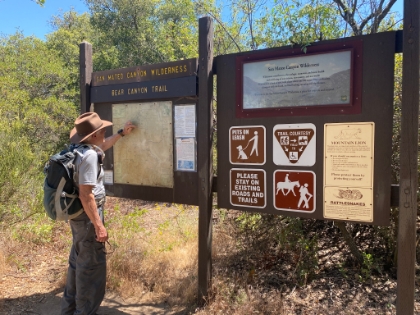 Getting ready to start the day at the Bear Canyon trailhead. Our goal was to take Bear Canyon to Verdugo and then down Lucas Canyon to find the spot from the other side where we lost the trail a few weeks ago.