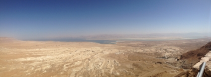 Masada is built on top of a high plateau overlooking the Dead Sea. A tram takes you almost 1,300' to the top.