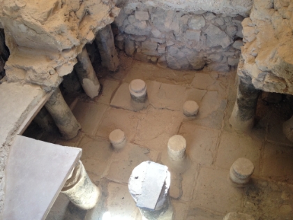 An acient sauna. Hot water was poured in from underground, which would heat the stone columns and thereby heat the water.