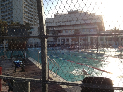 An Olypmic size public pool right alongside the boardwalk.