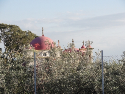A glimpse of the Greek Orthodox church at Capernaum.