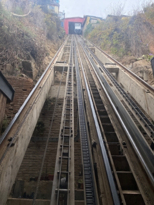 Getting ready to take the funicular up one of the very steep hills in town.