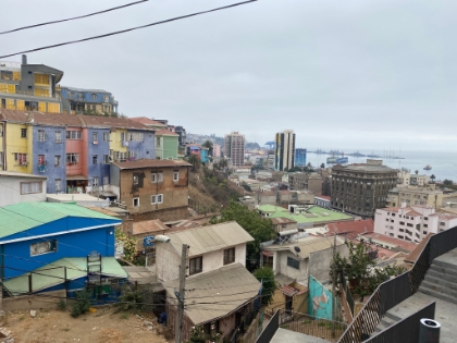 A look out from the top of the funicular down at the incredibly dense buildings. Valpara&iacute;so was the busiest port in South America until the Panama Canal was built.