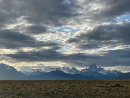 A closer look at the impressive peaks. They look like a single range, but Cerro Torre on the left is actually well behind Fitz Roy.