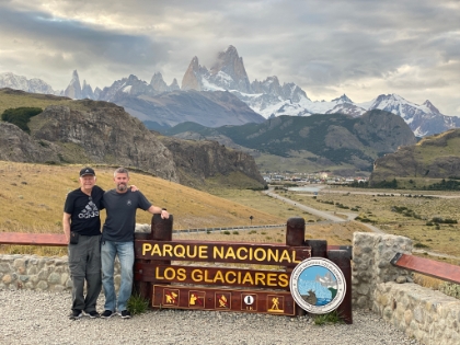 Our driver takes a photo of Dad and I as we enter Parque Nacional Los Glaciares (Glacier National Park). Yes, they have one in South America too!