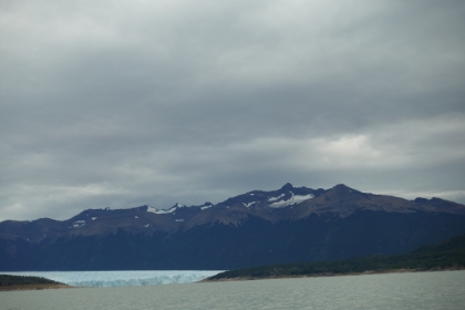 Our first distant view of the glacier. The Perito Moreno glaciar is one of the few glaciers in the world that is stable, meaning it grows at the same rate it shrinks, so it's average size remains about the same year-to-year.