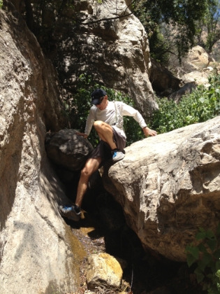 Definitely not runnable, but climbig down the rocks was a lot of fun. You can see someone actually has the "trail" marked with arrows on the rocks.