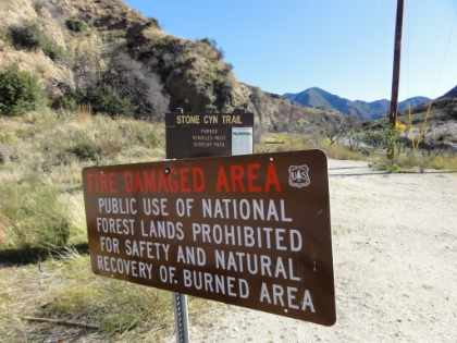 So I drive to the trailhead of the Stone Canyon Trail, which is South of Big Tunjunga Road at the Wildwood picnic area. Denied yet again! At this point, it's becoming clear that the entire canyon must be closed for fire recovery. The start of the trail is still clear here, with what look like fresh footprints, so let's see how this one goes...