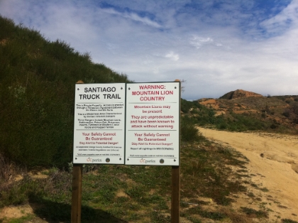 After driving around for a while trying to find the trailhead, I finally park on the main road and start hiking up. I find the Santiago Truck Trail, which is the entry point to the Joplin Trail, my route for the day. I'm really not sure what the distance is to the top. I only have gear for the routine Holy Jim route. I have no map, no headlamp, no extra gear, not much food, and a bit less than 2L of water. And it's already 11:15am.  Should be an interesting day.