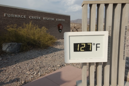 And then a little while later, a quick stop back at the Vistor Center, where the official temperature is now 127 degrees. Only 7 degrees off the world air temperature record of 134 degrees set here. Evidently the last two summers here have been the highest average temperature in history. For some reason, my mind stops processing temperature differences over 100 degrees. But going from 95 degrees to 127 is the same as going from 68 degrees to 100 degrees, and it really does feel like that big of a difference!