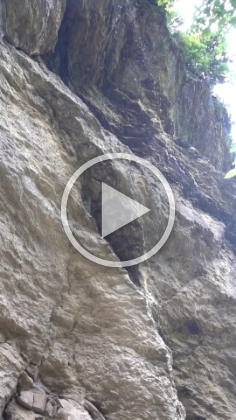 A view of the dripping water falling 80ft off the lip of Alum Cave.