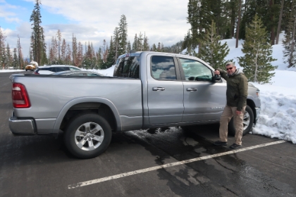 Made it back down to Sulphur Works and then down the road to the Visitor's Center. Here I pose next to our beast of a rental car, a Hemi-V8 Dodge Ram. Definitely the smoothest rental ride I've ever had. Now it's time to head back to Redding for the night.