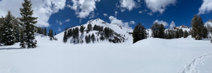 Panorama of the frozen Ridge Lakes.