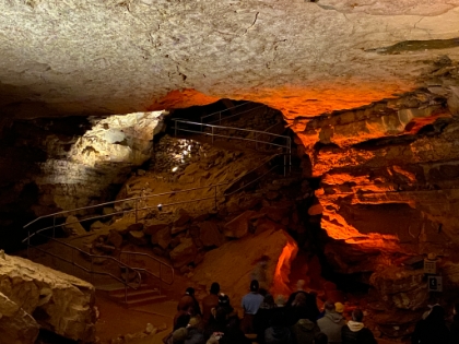 We stop for a presentation before heading-up. This large room was the dividing line between competing cave owners in the past.
