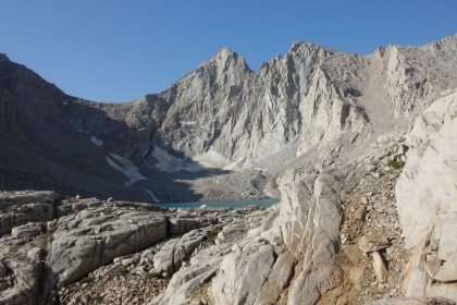 First view of Consultation Lake, another epic glacial bowl lake.
