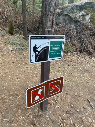 Dr. Rock and I both tried three times to apply for a Half Dome lottery permit. All six attempts failed. We decided to try it anyway. These signs are posted multiple times along the trail. Hopefully it works out...