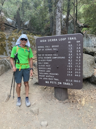 The requisite pose at the Half Dome trailhead sign. This trip was for Dr. Rock's 65th birthday. I can't imagine a better way to celebrate.