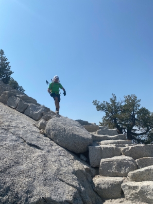 Now heading down the Quarter Dome steps. I think Dr. Rock was dreading this part even more than coming down the cables.