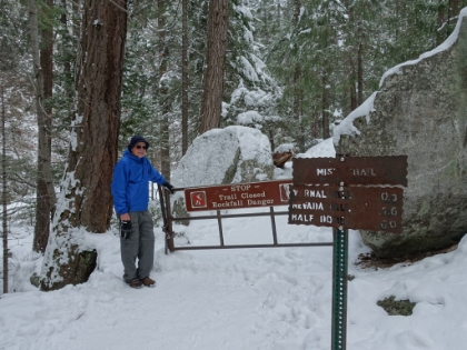 Start of the Mist Trail. Probably one of the most famous sections of trail in the world. It's always closed for the winter season due to danger from ice and rockfall. I always wonder though whether "Stop" is a recommendation or a requirement :)