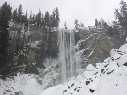 The classic Vernal Fall view from the Mist Trail. Normally, during a wet Spring, you can't even take your camera out here because of the blasting mist. I think there's an even better view though just past the rock overhang, so I might as well go just a little further...