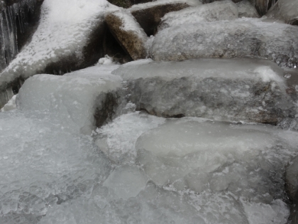 The steps here are blocks of ice. Crampons would have been nice, but at least the Yaktrax I had on helped some. Hands and knees was still pretty much the only way to get up though.