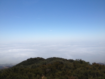 The same view on a different day, looking down at the marine layer.