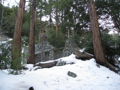 One of the many foundations of old cabins, evidently from a long time ago. There are still inhabited cabins in a few spots before you enter the Cucamonga Wilderness area.