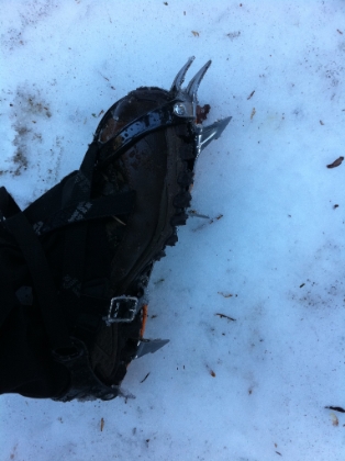 My trusty crampons, which served me well again today. And I actually remembered to bring my snow gaitors, so no cut-up pants this time around.